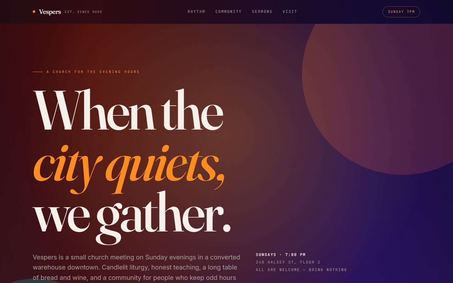 Vespers demo homepage screenshot