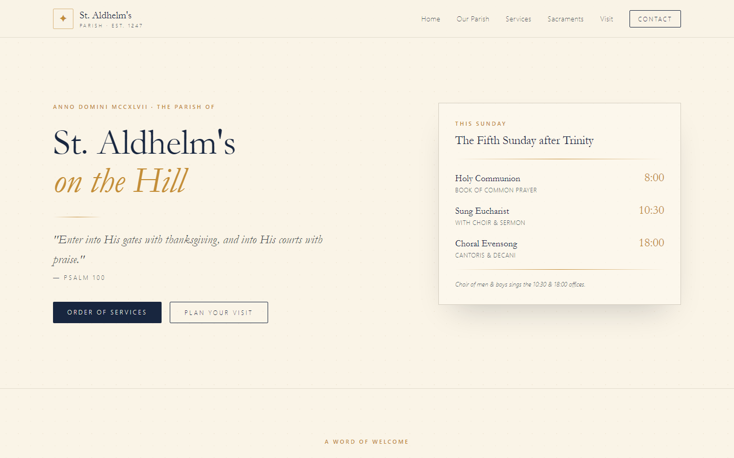 St. Aldhelm's demo homepage screenshot