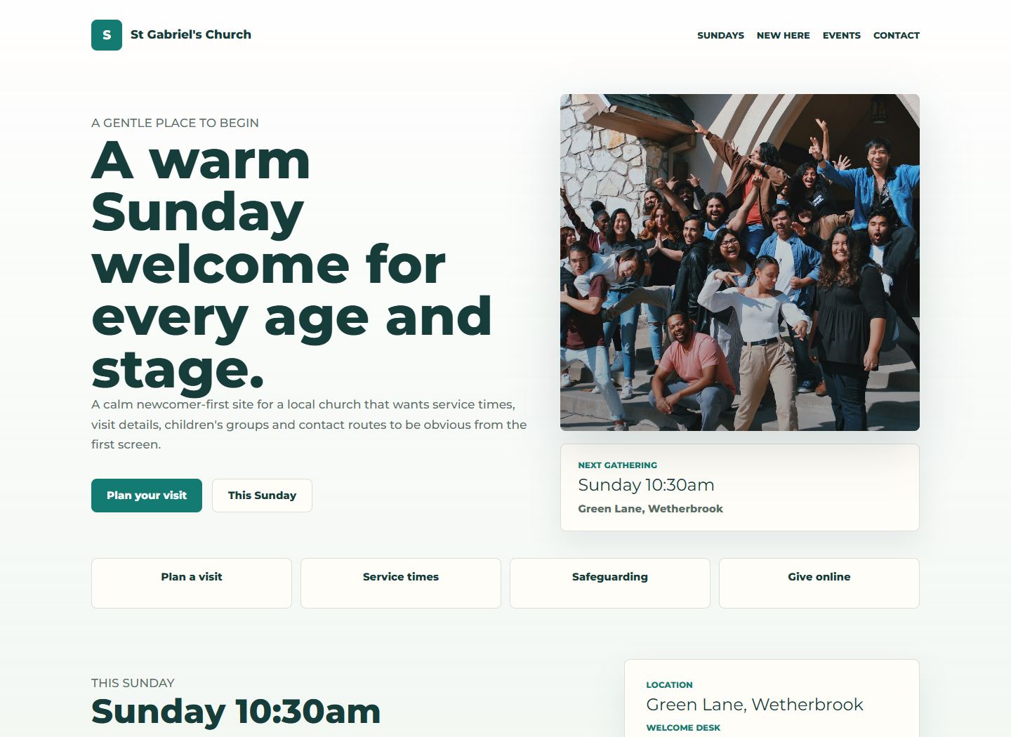 Welcome Sunday demo homepage screenshot